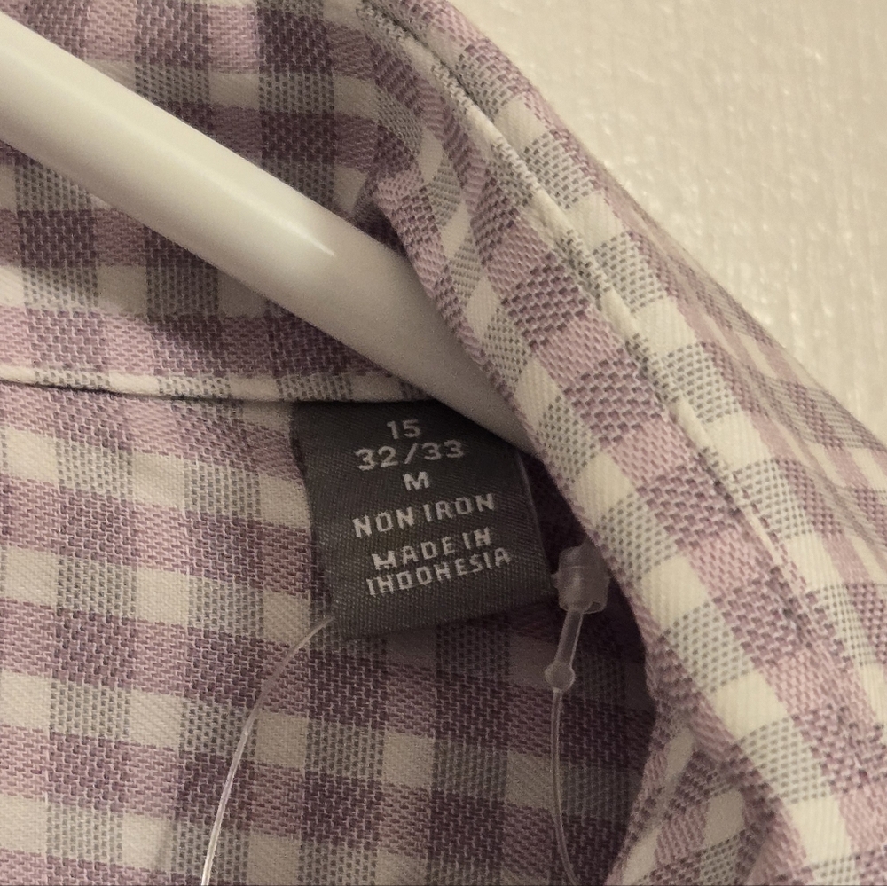 Michael Kors Mens Orchid Color Gingham Button-Down Shirt Medium 15 32/33 - Picture 7 of 8